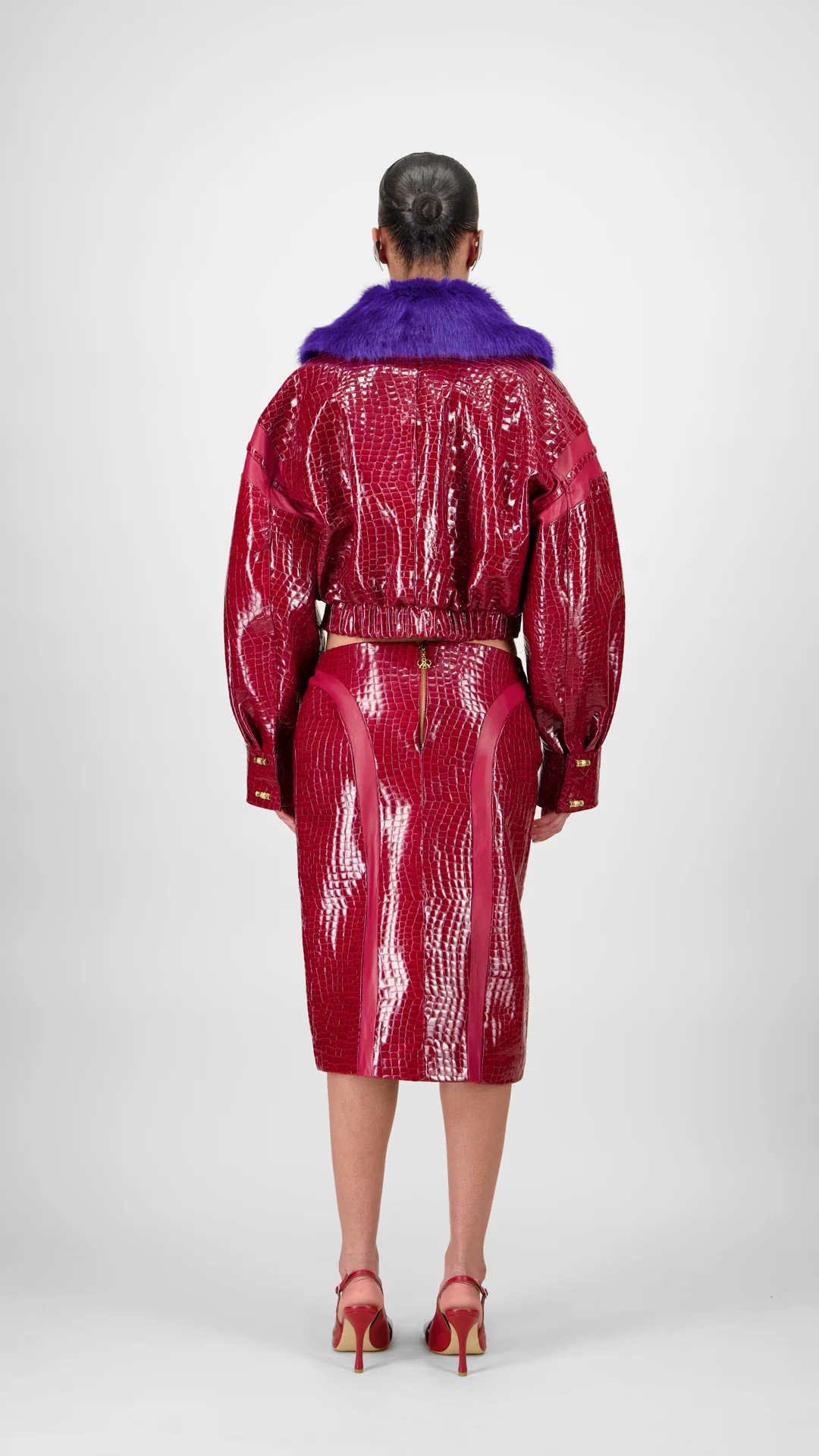 Croc-Embossed Leather Skirt - Image 2