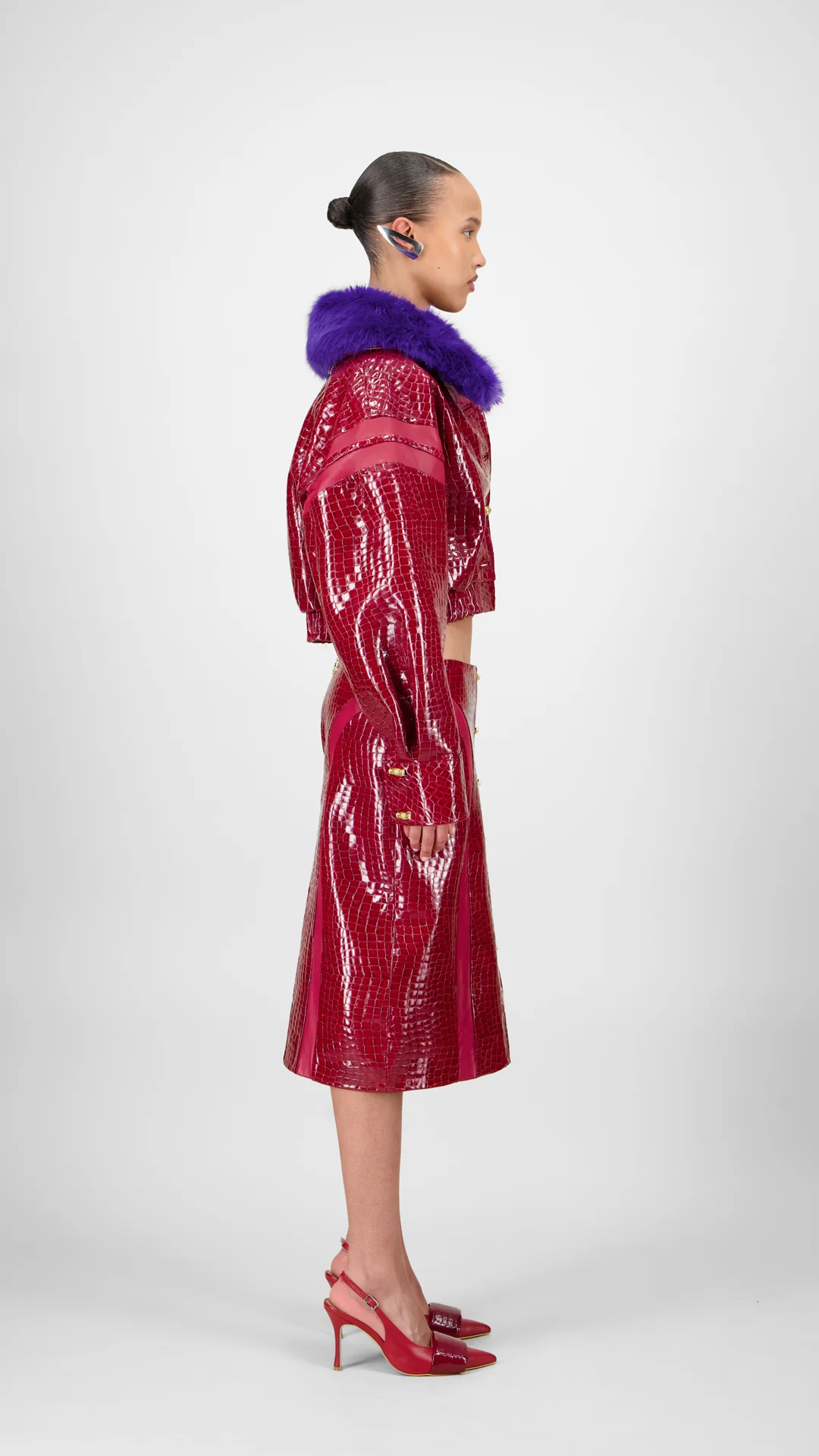 Croc-Embossed Leather Skirt - Image 3