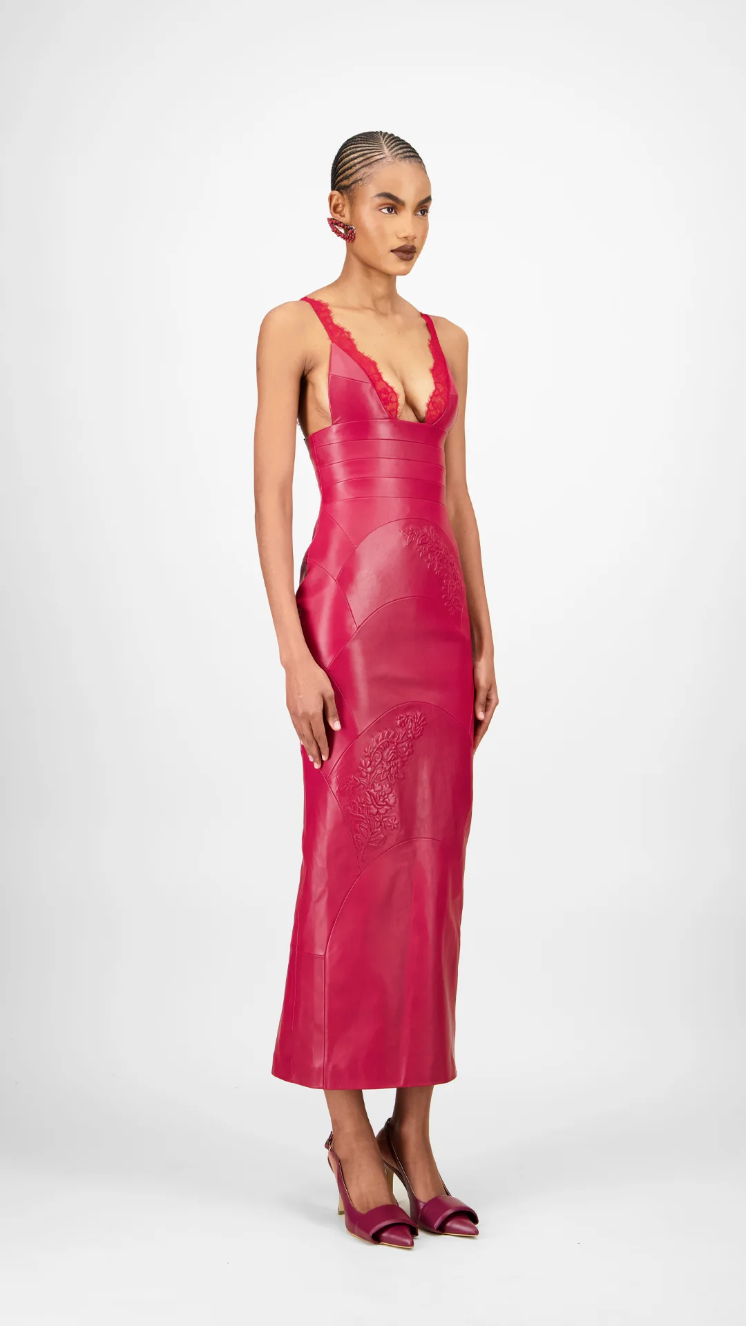 Lace-Trim Leather Midi Dress - Image 2