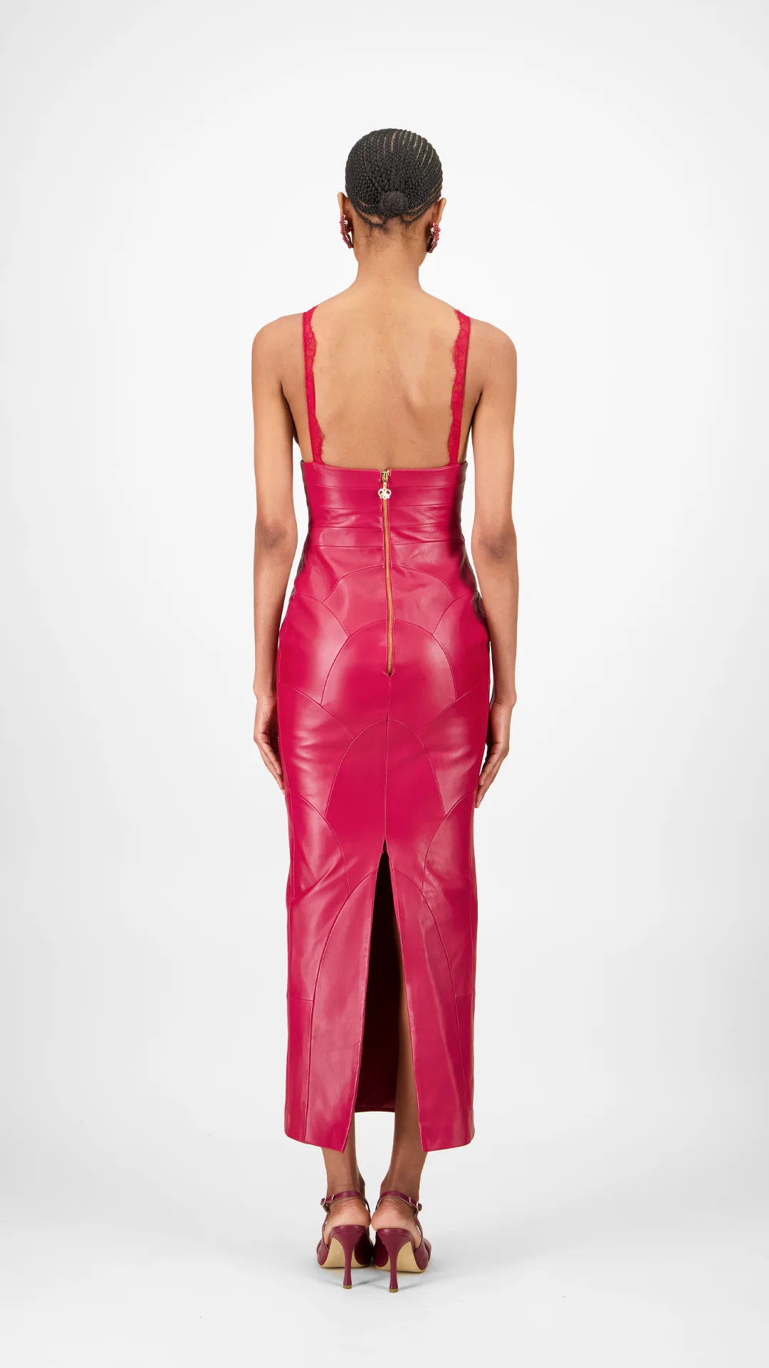 Lace-Trim Leather Midi Dress - Image 3