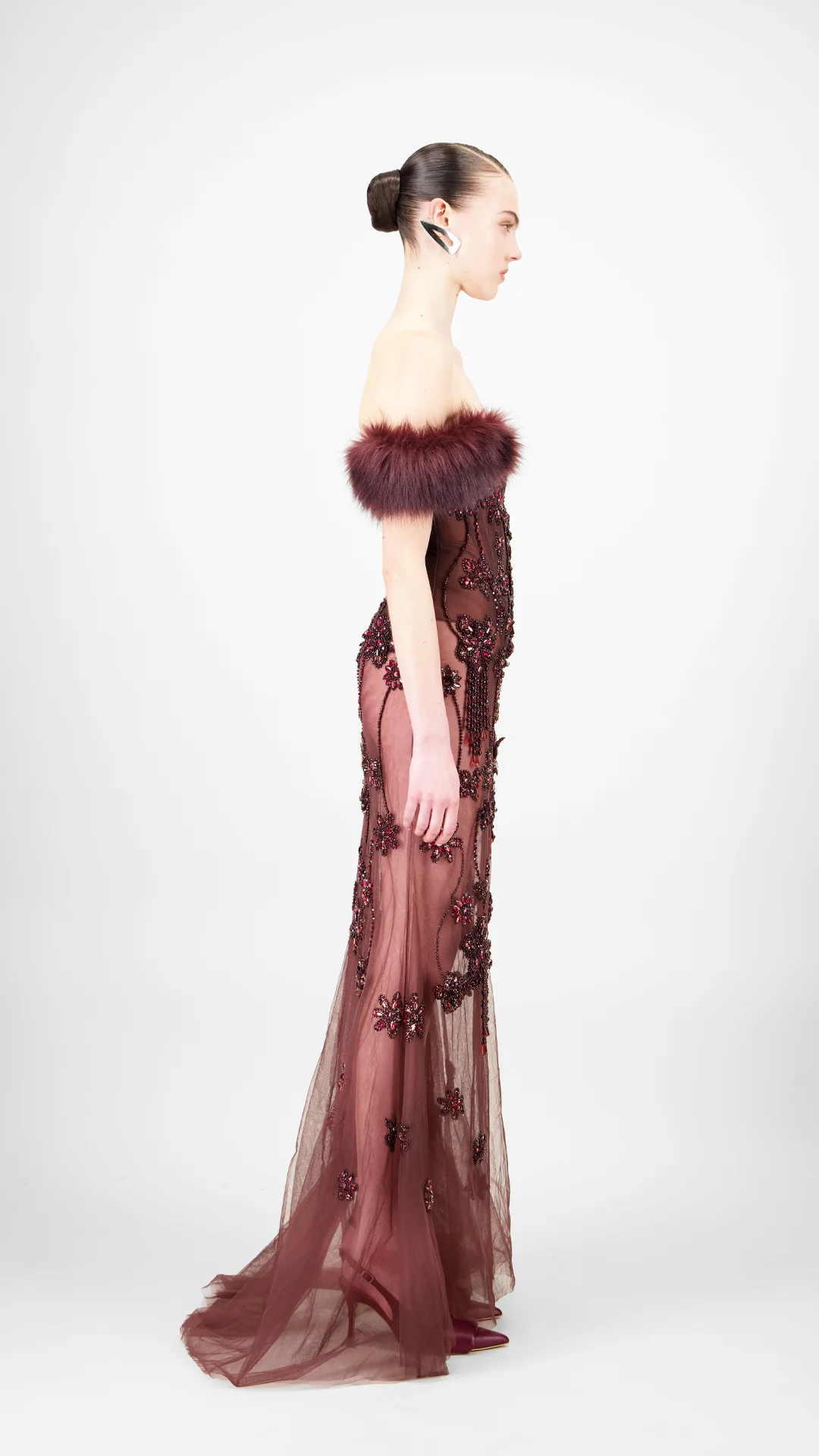 Off-Shoulder Beaded Long Dress - Image 3