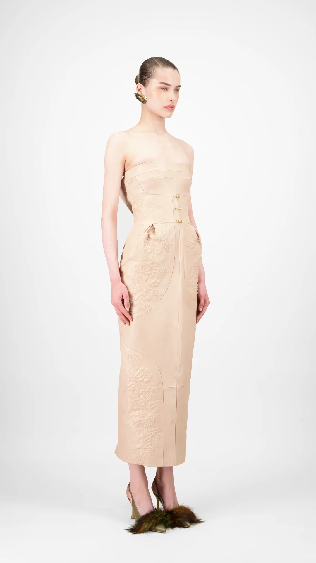 Strapless Leather Midi Dress - Image 3